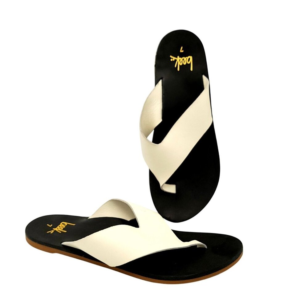 Anthropologie White and Black Leather Slide Sandals
